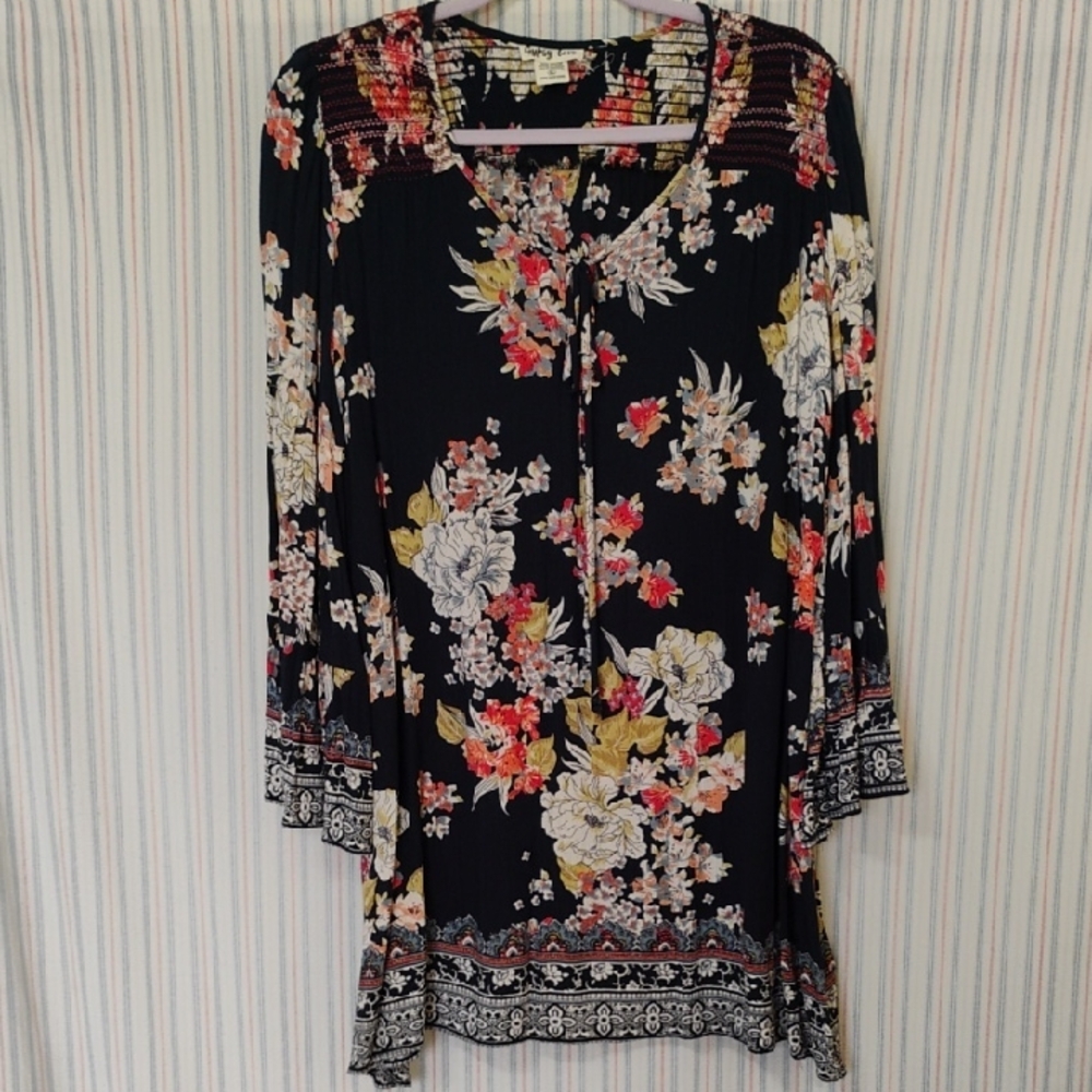 Gypsy Love Blue Floral Boho Style Dress  XL